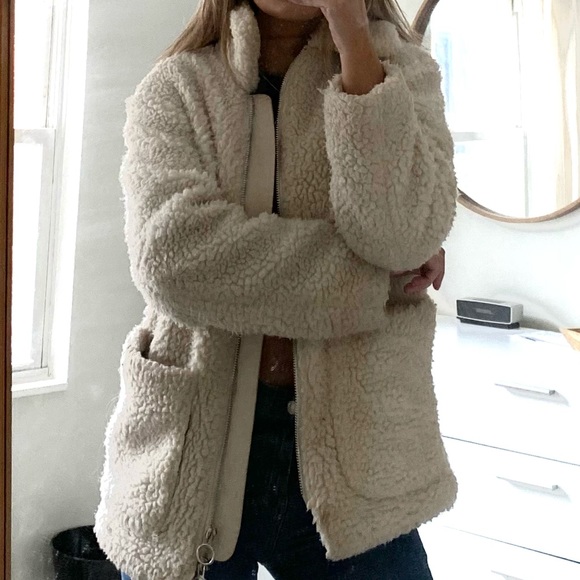 TopShop White Teddy Coat - Picture 2 of 5